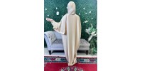 satin light gold prayer dress with integrated hijab 